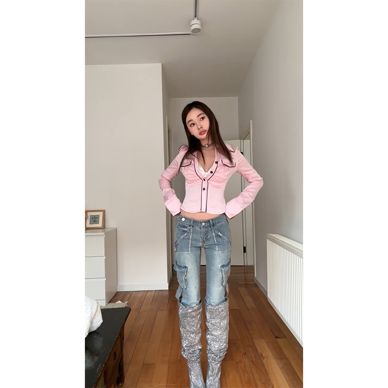 Barbie Pink Acetate Satin Shirt for Women - Spring Niche Design, Small Fragrant Wind Style, Trendy Casual Top