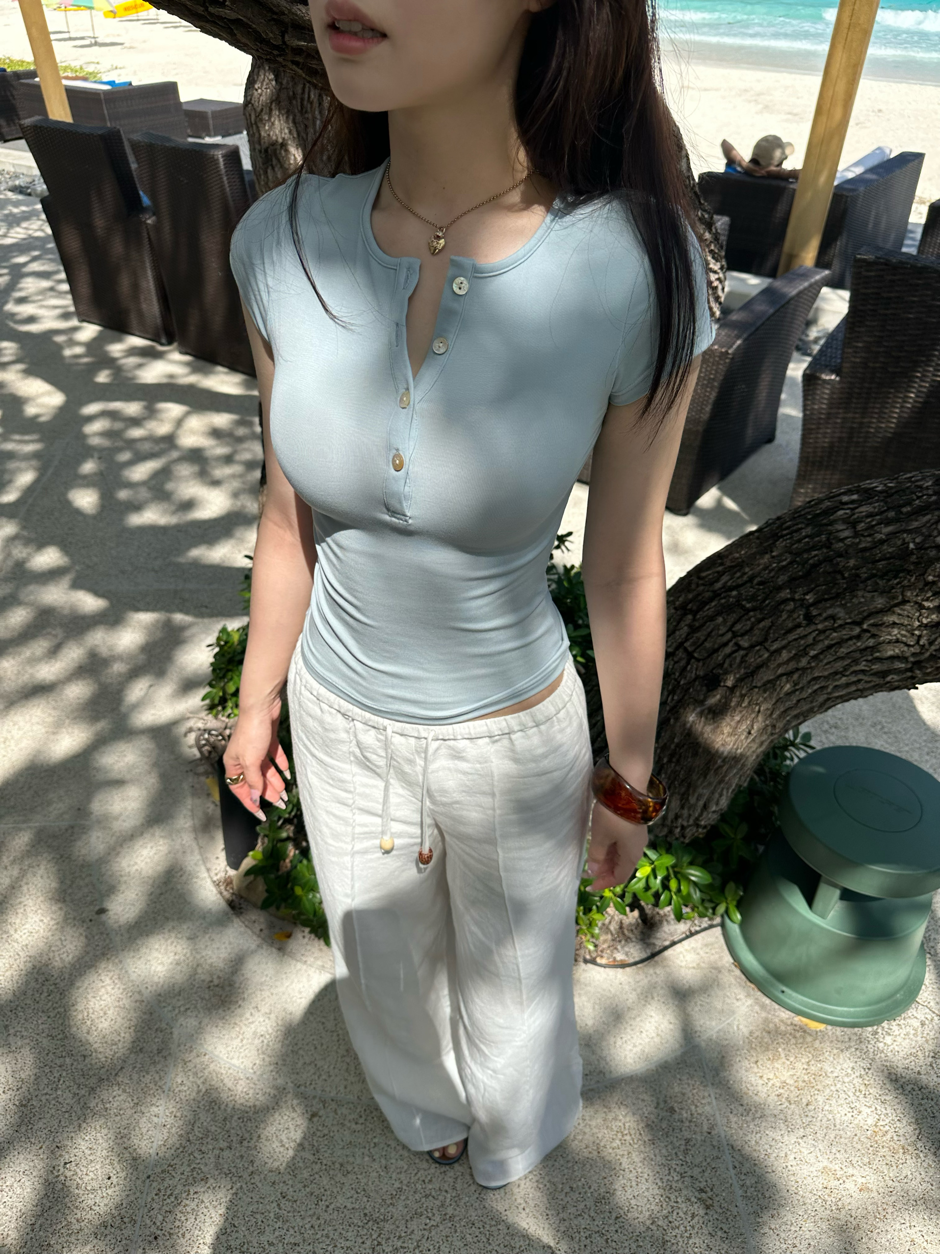 Bare Feel Cloud Henley T-shirt - Lightweight Lyocell Top in 4 Summer Colors - Perfect for Casual 90s and Y2K Inspired Outfits Bare Feel Cloud Henley T-shirt - Lightweight Lyocell Top in 4 Summer Colors - Perfect for Casual 90s and Y2K Inspired Outfits