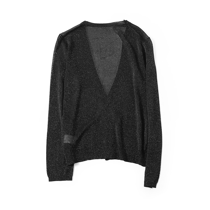 Beaded Neck Strap V-Neck Long Sleeve Shiny Thread Knitted Cardigan for Women - Trendy European Style Outerwear for Spring & Autumn Beaded Neck Strap V-Neck Long Sleeve Shiny Thread Knitted Cardigan for Women - Trendy European Style Outerwear for Spring & Autumn