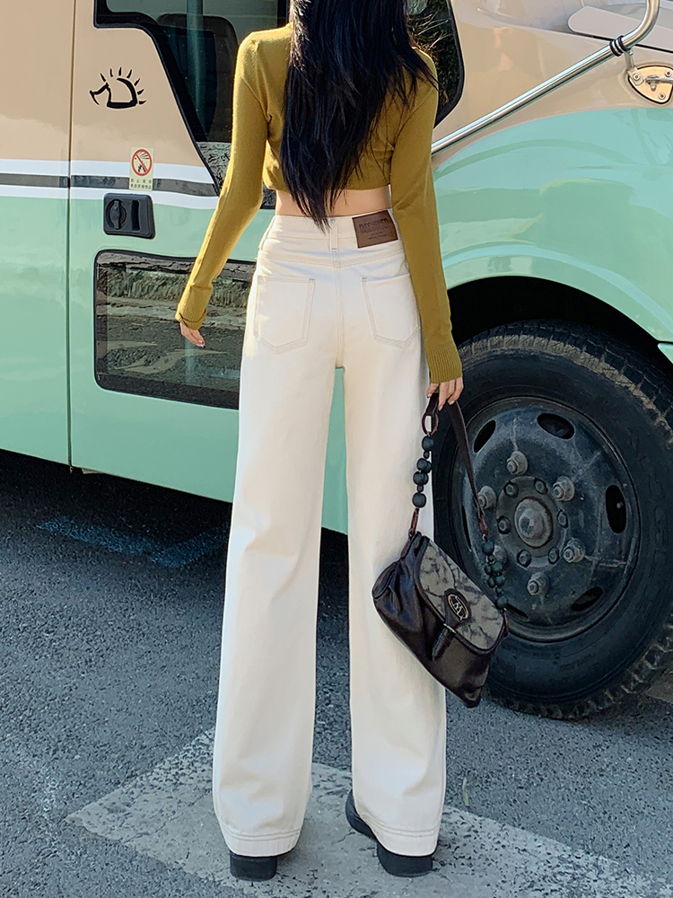 Beige High Street Straight-Leg Jeans for Women - 2025 Autumn/Winter Plush Loose Fit Wide-Leg Floor-Length Pants Beige High Street Straight-Leg Jeans for Women - 2025 Autumn/Winter Plush Loose Fit Wide-Leg Floor-Length Pants