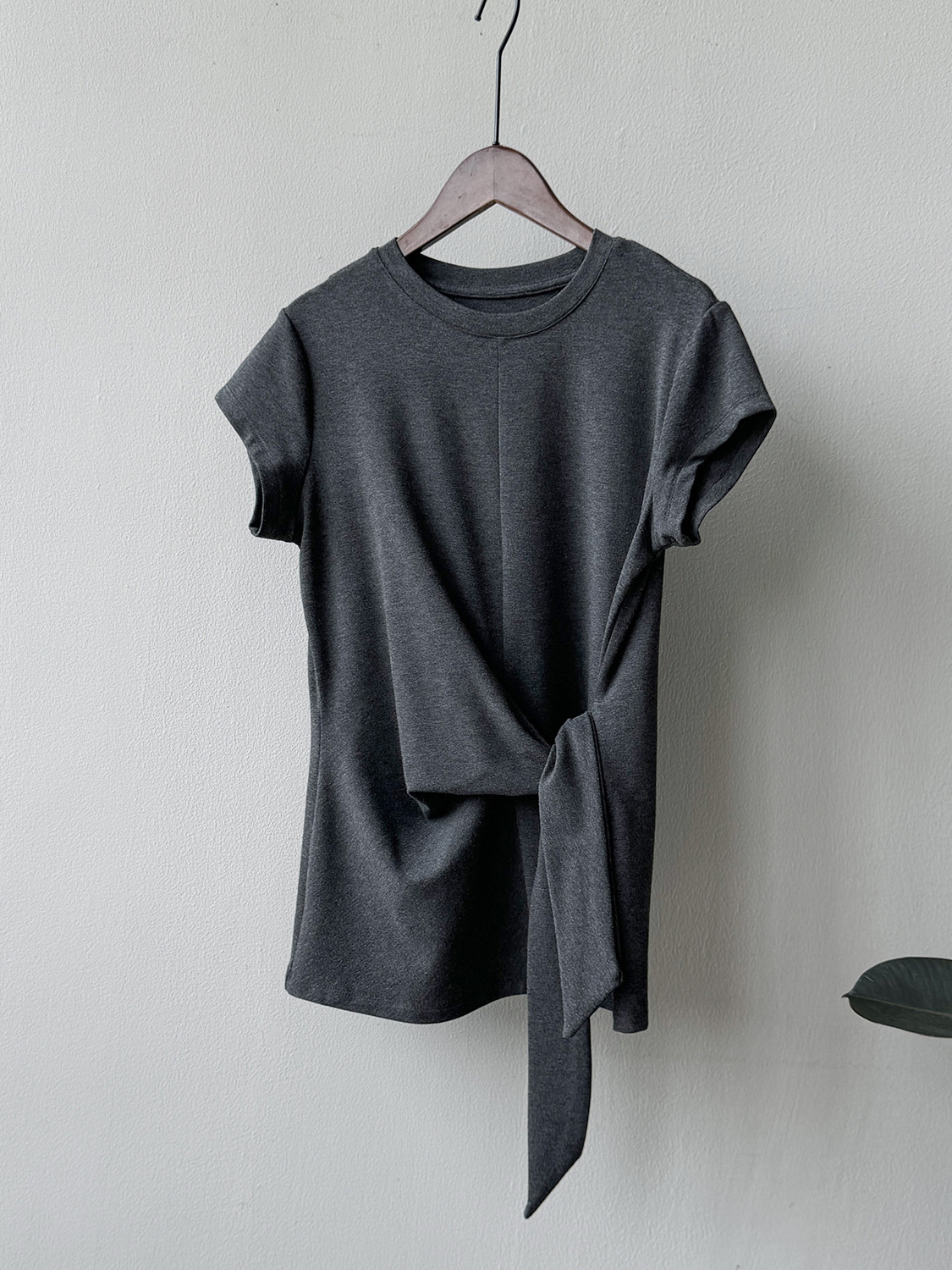 Belted Waist Short Sleeve T-Shirt for Women with Irregular Round Neck and Small Flying Sleeves - Summer 2025 Fashion Top Belted Waist Short Sleeve T-Shirt for Women with Irregular Round Neck and Small Flying Sleeves - Summer 2025 Fashion Top