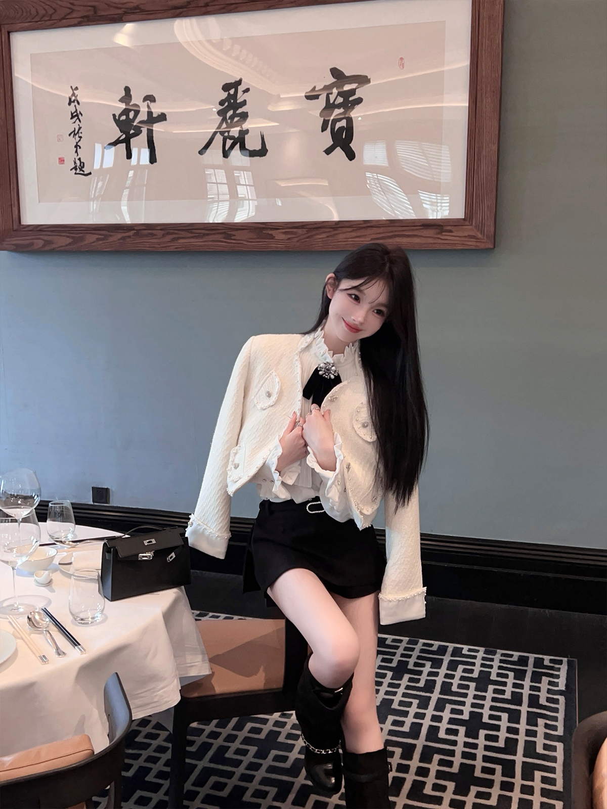 Black Bodycon Woolen Skirt with Belt - High Waist, Short Side Split Design for Winter Fashion Black Bodycon Woolen Skirt with Belt - High Waist, Short Side Split Design for Winter Fashion