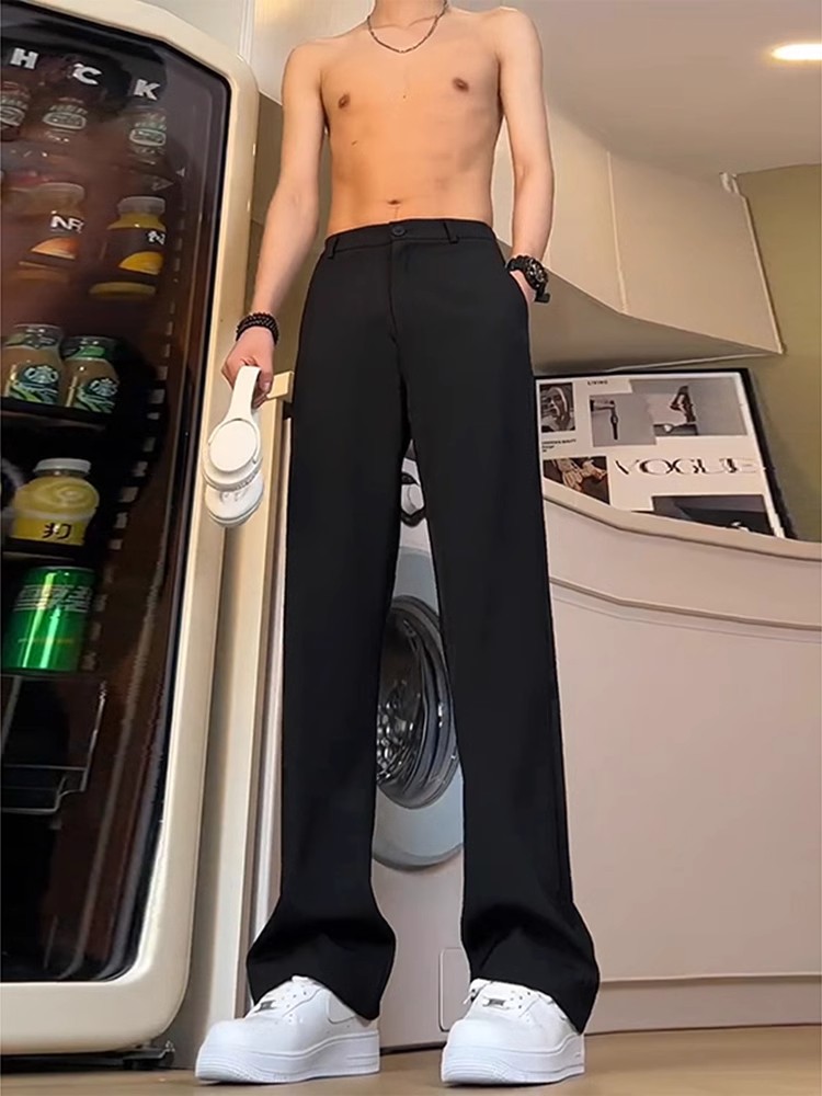 Black Curved Knife Flare Trousers for Men - High-End Draping Straight-Leg Pants for Spring and Summer Casual Style Black Curved Knife Flare Trousers for Men - High-End Draping Straight-Leg Pants for Spring and Summer Casual Style