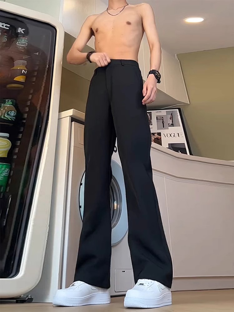 Black Curved Knife Flare Trousers for Men - High-End Draping Straight-Leg Pants for Spring and Summer Casual Style Black Curved Knife Flare Trousers for Men - High-End Draping Straight-Leg Pants for Spring and Summer Casual Style