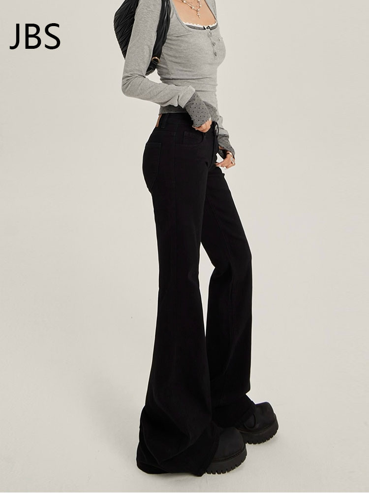 Black Flared Jeans for Women, Low-Waisted Fleece-Lined, Stretchy Loose Fit, Slimming Floor-Length Pants - 2025 Autumn Winter Style Black Flared Jeans for Women, Low-Waisted Fleece-Lined, Stretchy Loose Fit, Slimming Floor-Length Pants - 2025 Autumn Winter Style