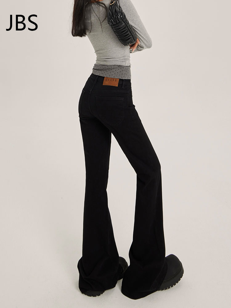 Black Flared Jeans for Women, Low-Waisted Fleece-Lined, Stretchy Loose Fit, Slimming Floor-Length Pants - 2025 Autumn Winter Style Black Flared Jeans for Women, Low-Waisted Fleece-Lined, Stretchy Loose Fit, Slimming Floor-Length Pants - 2025 Autumn Winter Style