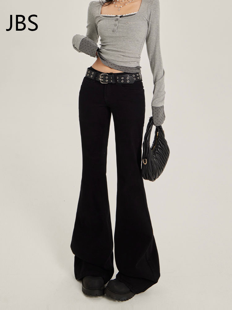 Black Flared Jeans for Women, Low-Waisted Fleece-Lined, Stretchy Loose Fit, Slimming Floor-Length Pants - 2025 Autumn Winter Style Black Flared Jeans for Women, Low-Waisted Fleece-Lined, Stretchy Loose Fit, Slimming Floor-Length Pants - 2025 Autumn Winter Style