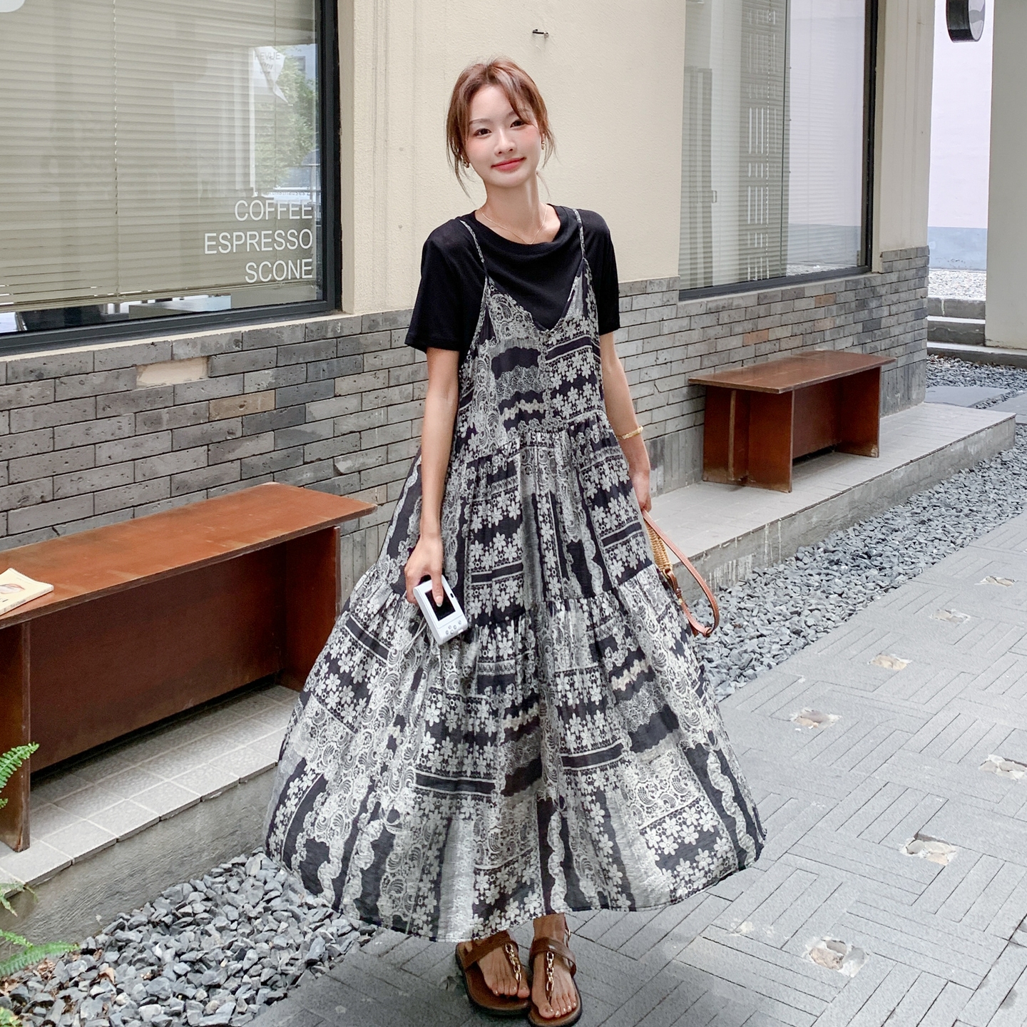 Black Floral Camisole Dress Set - Elegant Slim Fit Women's Summer Dress 2025, Chanel-Inspired, High-End Unique Style