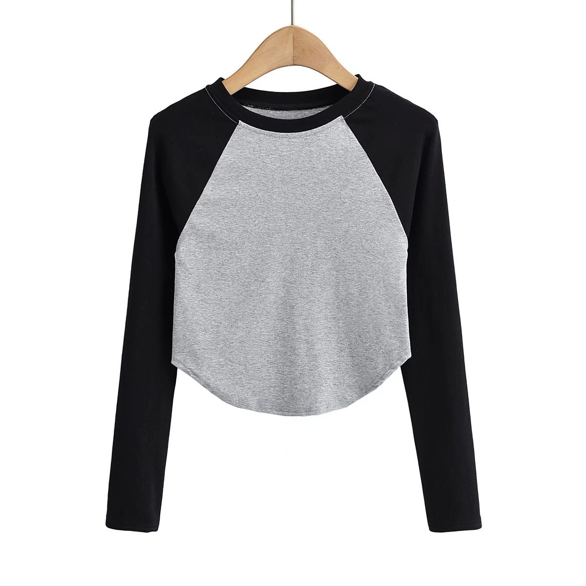 Black Patchwork Long-Sleeve T-Shirt for Women, Jazz Dance Outfit, INS Style Crop Top, Y2K Fashion, Trendy Streetwear