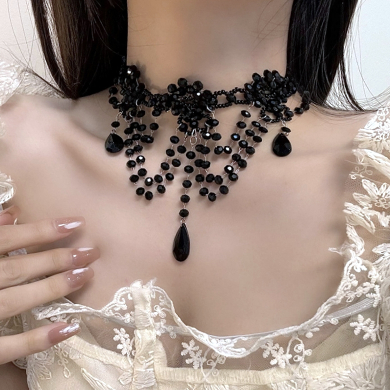 Black Rose Tassel Choker Necklace, Retro Court Style Dark Gothic Clavicle Chain, Light Luxury High-End Fashion Accessory