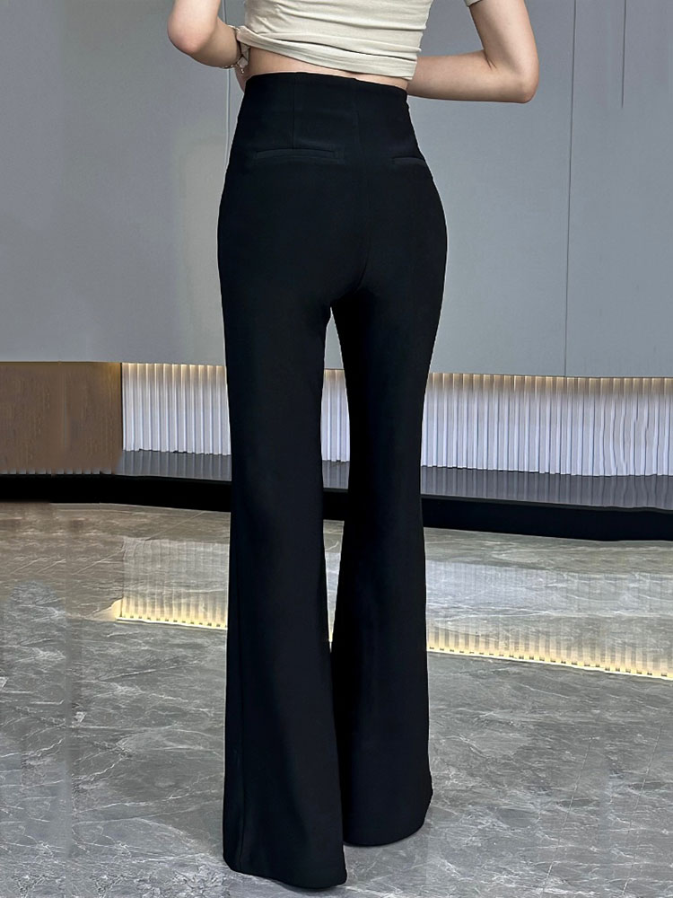 Black Slim-Fit High-Waisted Wide-Leg Flared Pants for Women - Versatile Minimalist Casual Summer Style 2025