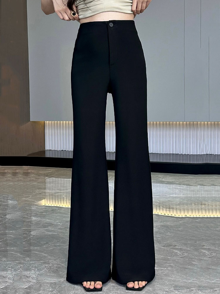 Black Slim-Fit High-Waisted Wide-Leg Flared Pants for Women - Versatile Minimalist Casual Summer Style 2025
