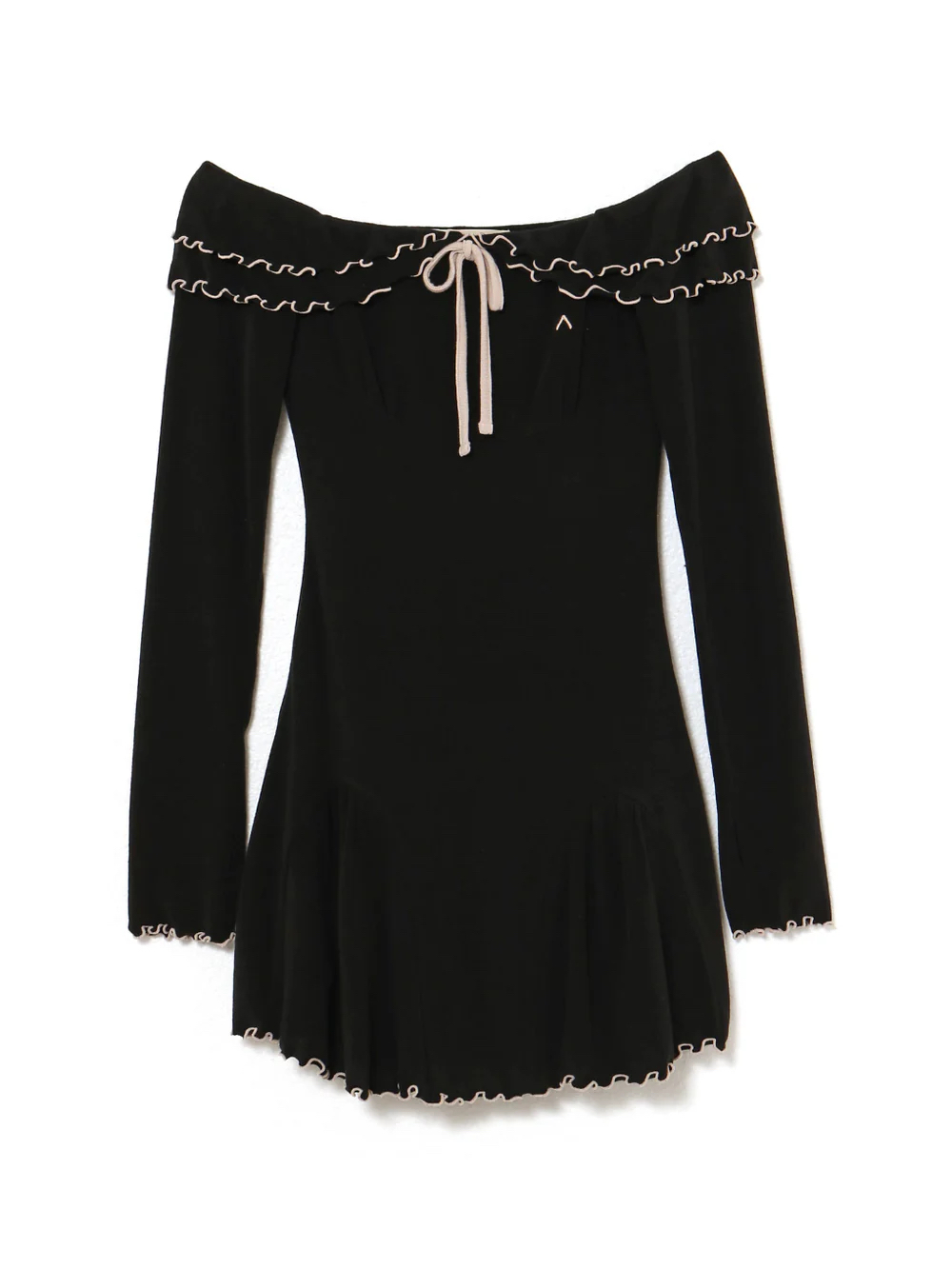 Black Slim-Fit One-Shoulder Ruffled Lace-Up Dress with Color-Blocking - Spring/Summer 2025 Fashion