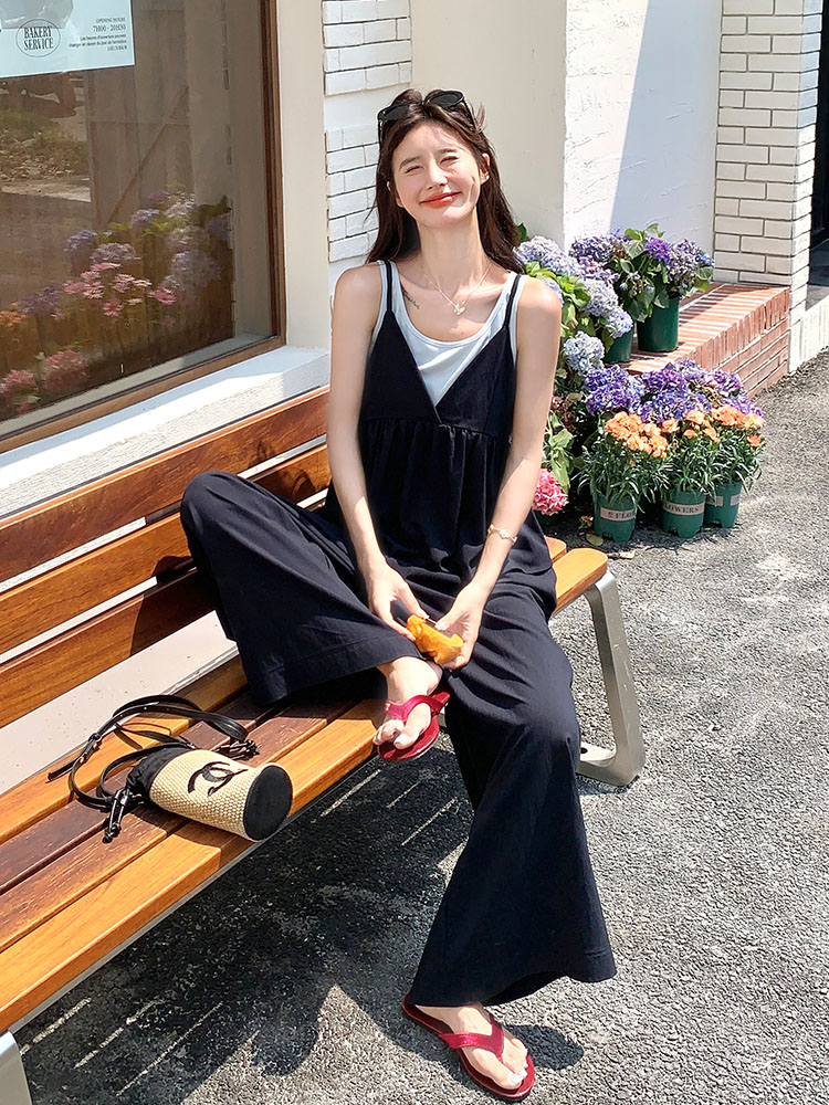 Black Two-Piece Camisole and Wide-Leg Pants Set for Women - Trendy Summer 2025 Casual Outfit, Sweet and Cool Style
