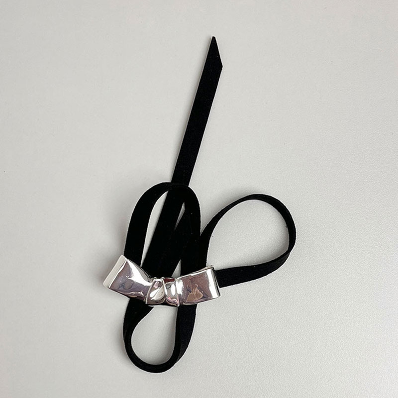 Black Velvet Satin Ribbon Choker Necklace with Silver Bow & 3D Collar - Versatile Women's Fashion Accessory Black Velvet Satin Ribbon Choker Necklace with Silver Bow & 3D Collar - Versatile Women's Fashion Accessory