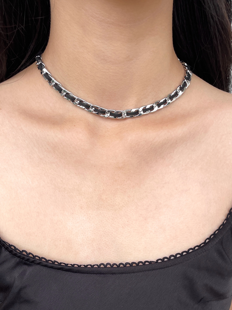 Black Woven Thread Metal Texture T-Shirt Necklace - Summer Versatile Punk Minimalist Collarbone Chain Jewelry Black Woven Thread Metal Texture T-Shirt Necklace - Summer Versatile Punk Minimalist Collarbone Chain Jewelry