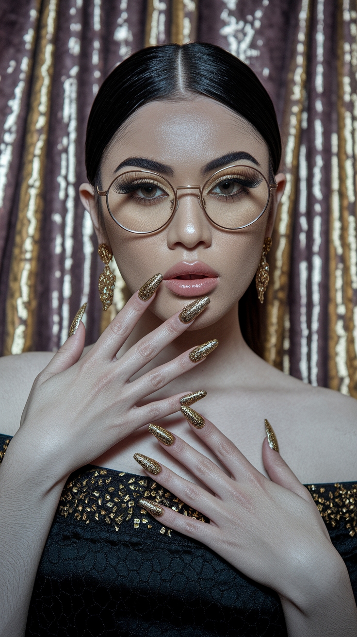 black and gold prom nails outfit idea