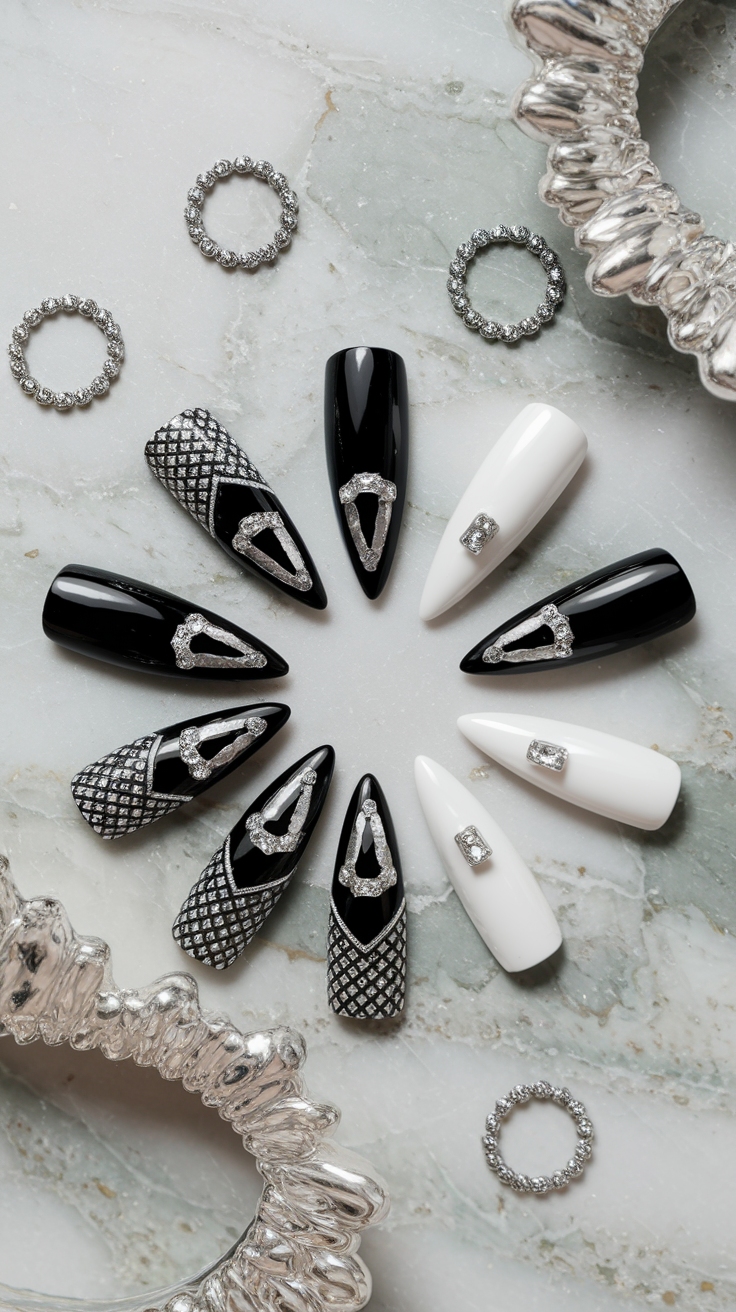 black and white nail designs elegant outfit idea