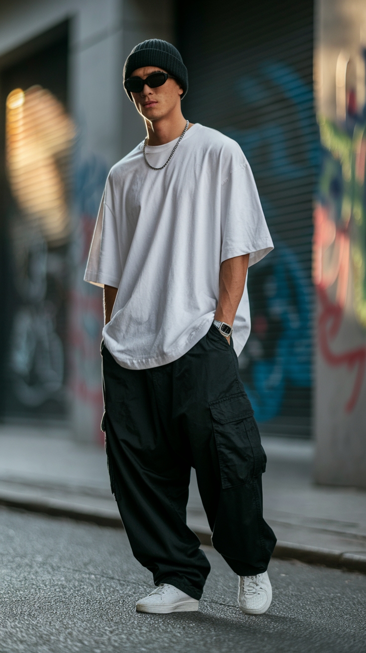 Black Baggy Cargo Pants Outfit Men for Urban Style outfit idea