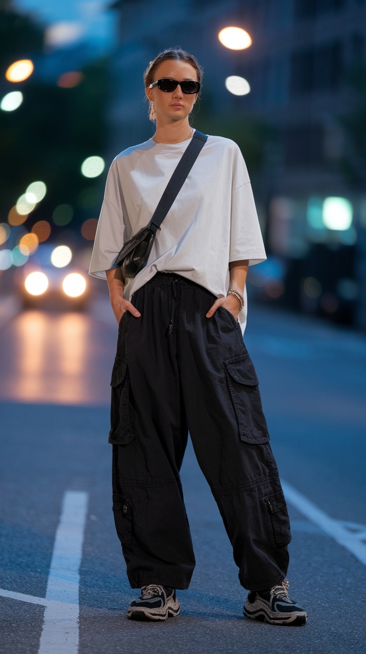 Creating a Stunning Black Baggy Cargo Pants Outfit outfit idea