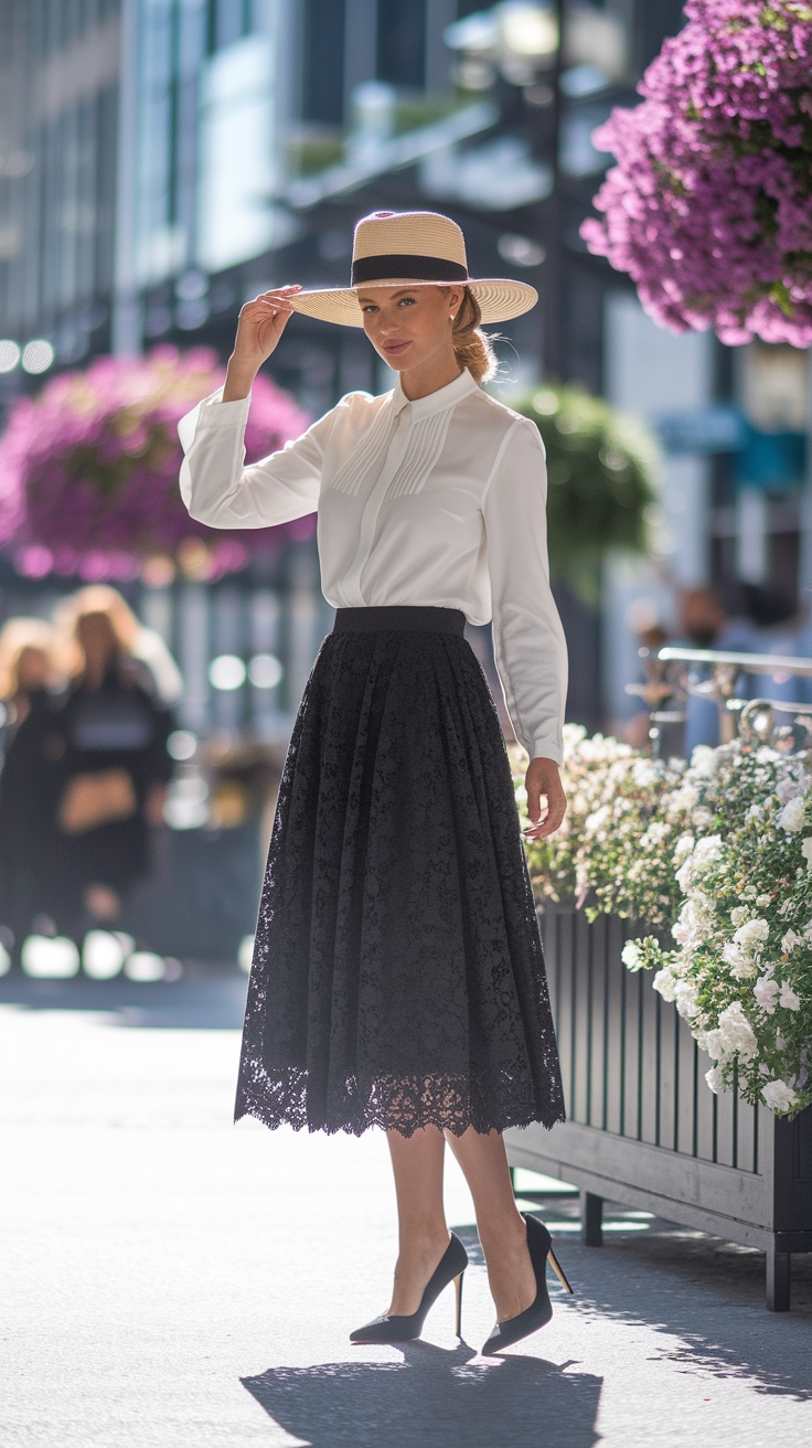 Chic Ideas for a Black Lace Midi Skirt Outfit this Season outfit idea