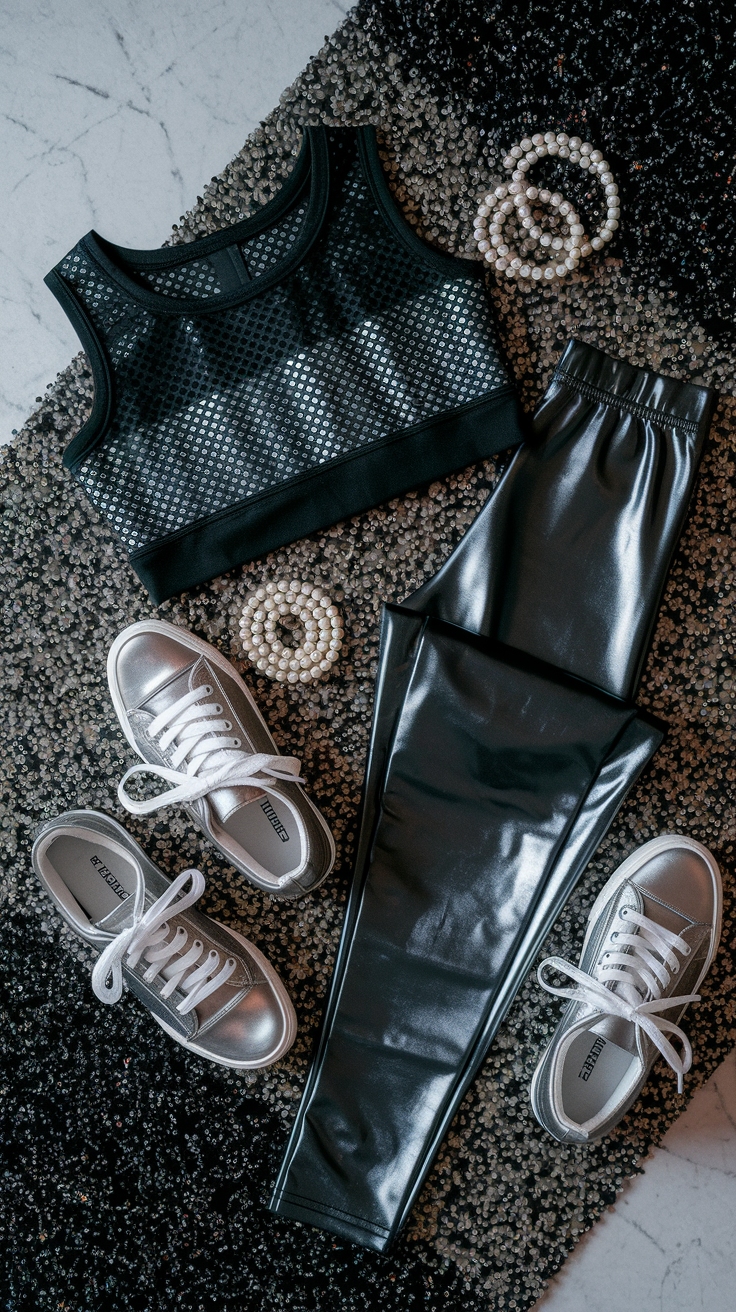 Black Metallic Leggings Outfit for a Chic Evening Look outfit idea