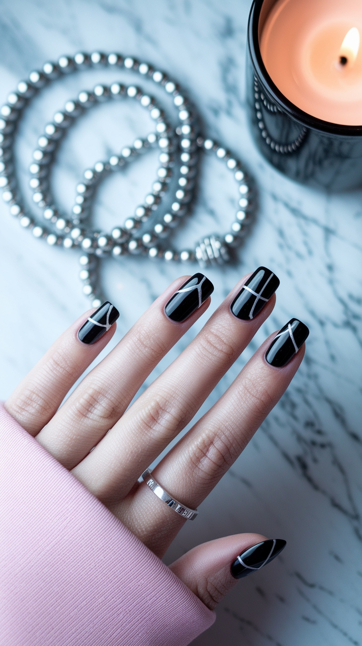 black nail inspo short outfit idea