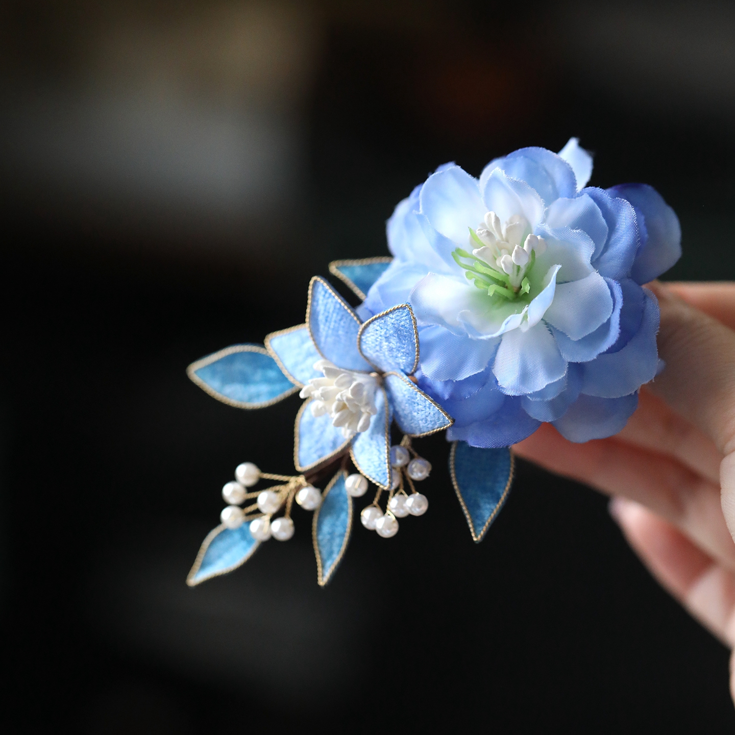 Blue Ancient Style Hairpin Headdress Clip - Fairy Tang Style Hair Accessory for Han Women's Qipao and Traditional Costumes