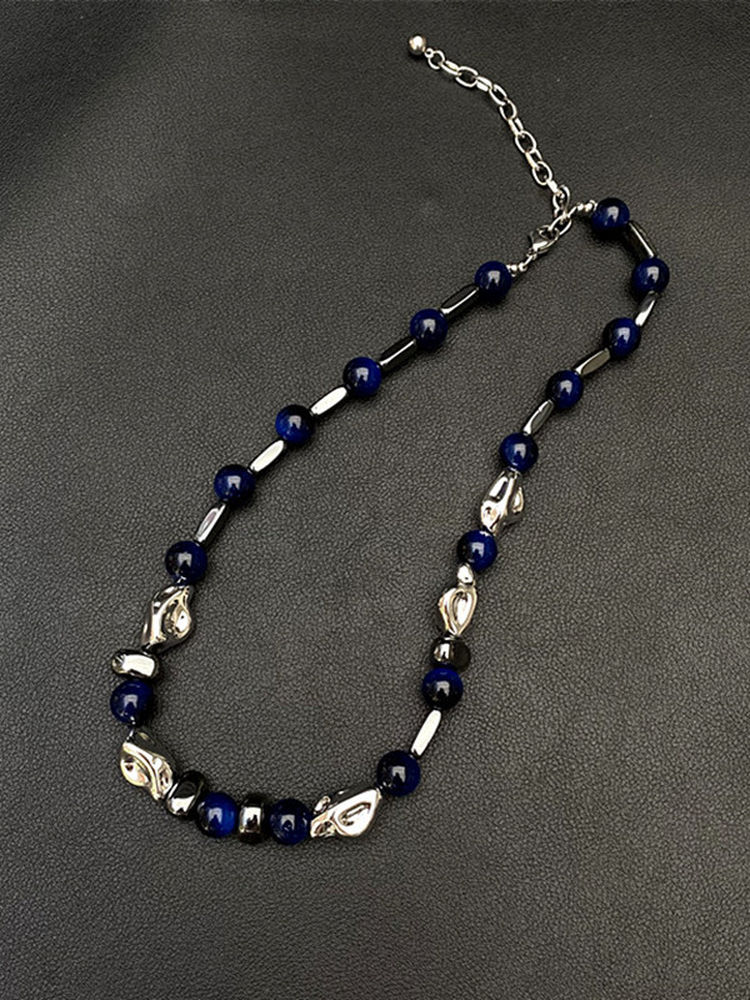 Blue Irregular Bead Necklace for Women - Light Luxury Choker, Unique Clavicle Chain, High-End Fashion Accessory Blue Irregular Bead Necklace for Women - Light Luxury Choker, Unique Clavicle Chain, High-End Fashion Accessory