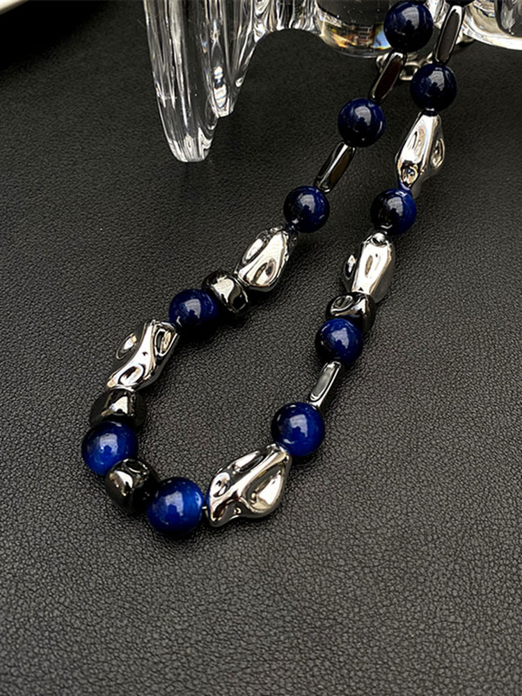 Blue Irregular Bead Necklace for Women - Light Luxury Choker, Unique Clavicle Chain, High-End Fashion Accessory Blue Irregular Bead Necklace for Women - Light Luxury Choker, Unique Clavicle Chain, High-End Fashion Accessory