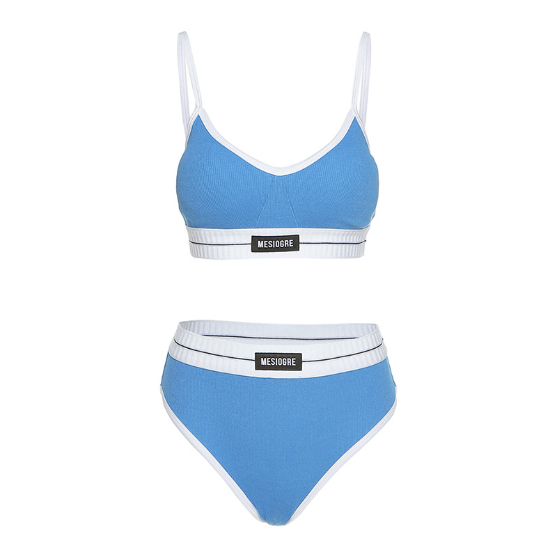 Blue Padded Camisole and Underwear Set for Women - Versatile Lingerie for Dancing and Sports, Y2K Style