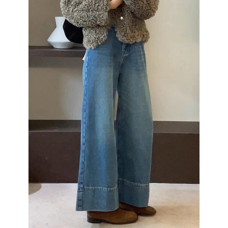 Blue Slimming Wide-Leg Jeans for Women - High-End High Street Design, Versatile Casual Style, Washable - 2025 Spring/Summer Collection