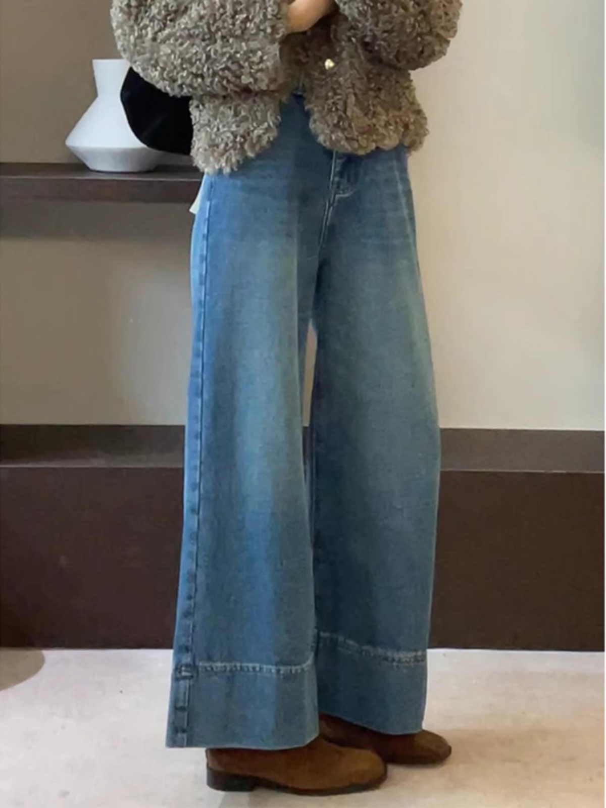 Blue Slimming Wide-Leg Jeans for Women - High-End High Street Design, Versatile Casual Style, Washable - 2025 Spring/Summer Collection