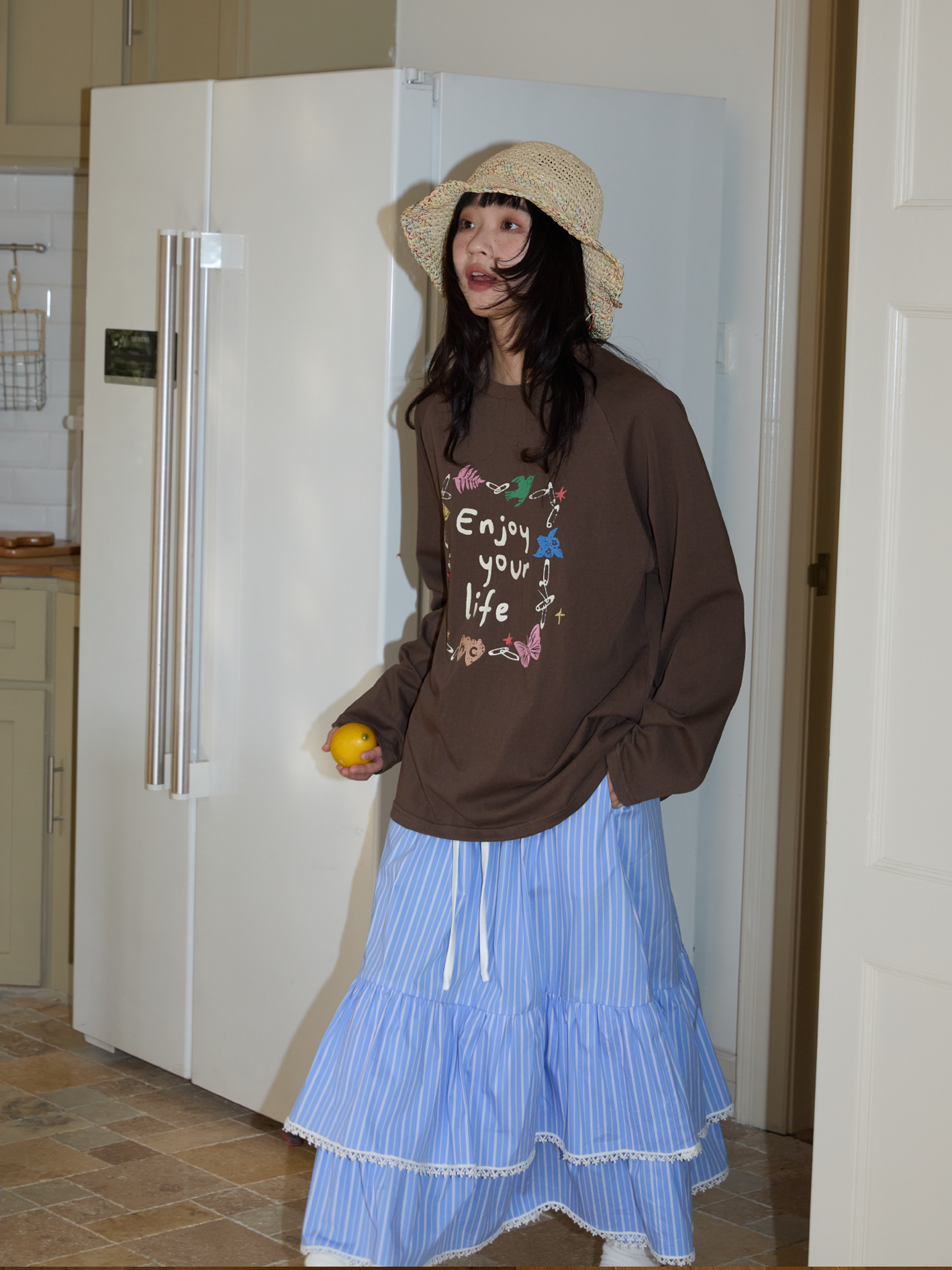 Blue Striped Lace Half Skirt - Elegant A-Line Design, Slimming Cake Style, Perfect for Beach Outings and 90s Inspired Looks Blue Striped Lace Half Skirt - Elegant A-Line Design, Slimming Cake Style, Perfect for Beach Outings and 90s Inspired Looks