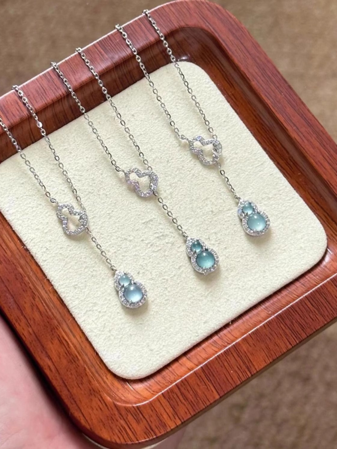 Blue Water Jade Gourd Necklace in S925 Silver - Chinese Style Cool Feeling Accessory for Modern Fashion Blue Water Jade Gourd Necklace in S925 Silver - Chinese Style Cool Feeling Accessory for Modern Fashion