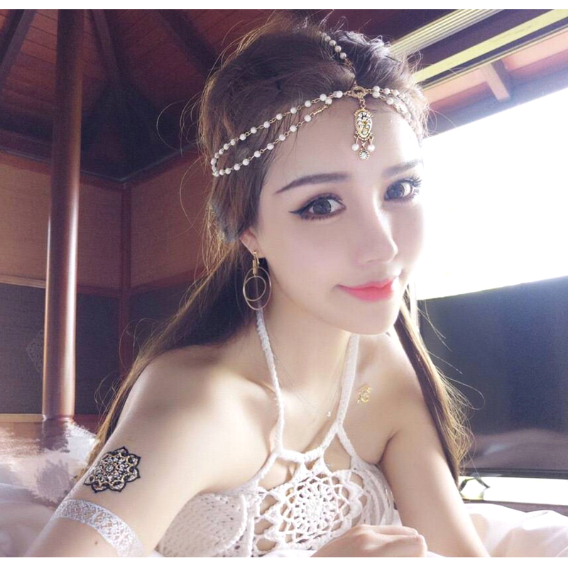 Bohemian Beach Headpiece with Gemstone Pendant - Women's Forehead Chain Hair Accessories for Vacation & Festivals