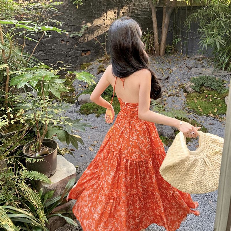 Bohemian Floral Backless Dress - Hollowed-Out Seaside Vacation Maxi Skirt for Summer Beach Days Bohemian Floral Backless Dress - Hollowed-Out Seaside Vacation Maxi Skirt for Summer Beach Days