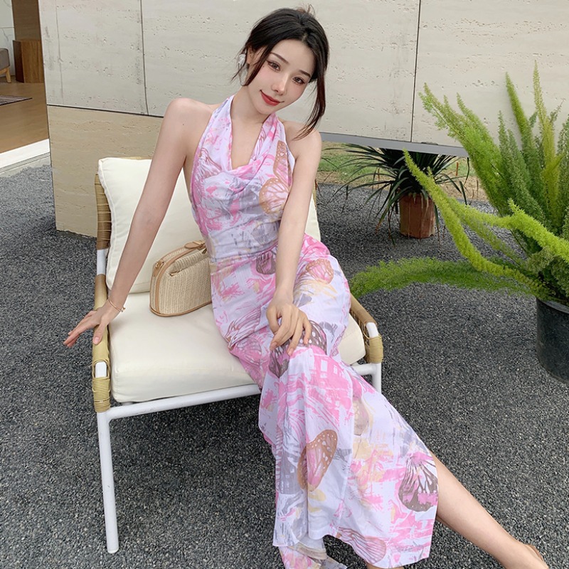 Bohemian Halter Backless Long Beach Skirt Dress for Women - Summer Seaside Vacation Style Bohemian Halter Backless Long Beach Skirt Dress for Women - Summer Seaside Vacation Style