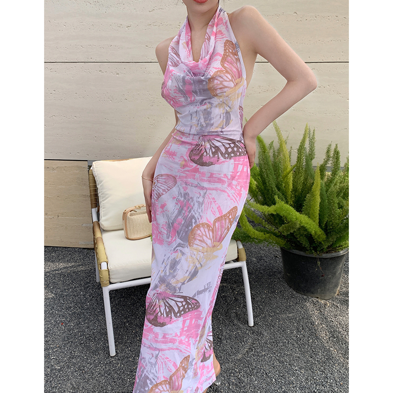 Bohemian Halter Backless Long Beach Skirt Dress for Women - Summer Seaside Vacation Style Bohemian Halter Backless Long Beach Skirt Dress for Women - Summer Seaside Vacation Style