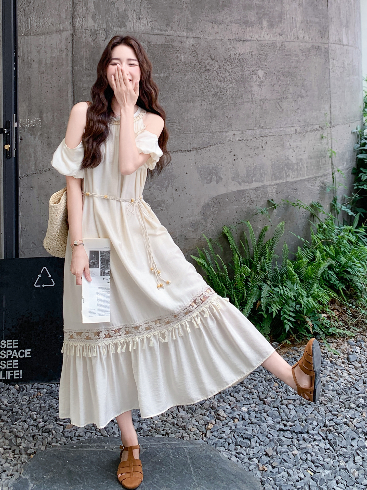 Bohemian Off-Shoulder Halter Dress for Women - 2025 Summer Long Tassel Dress for Vacation, High-End Quality Fashion