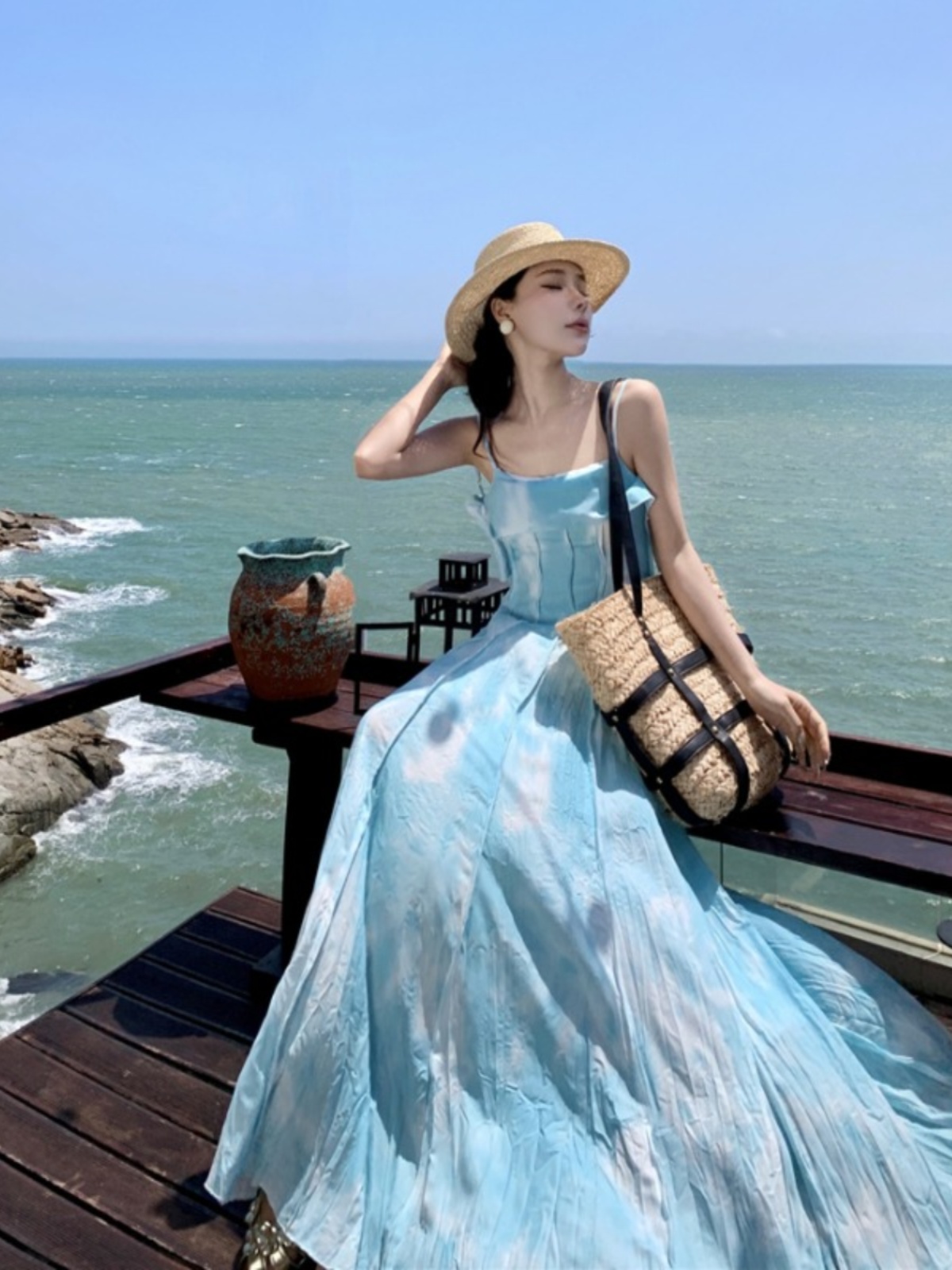 Bohemian Spaghetti Strap Maxi Dress - Thailand Sanya Wind Beach Skirt for Seaside Vacation - Slimming Long Dress