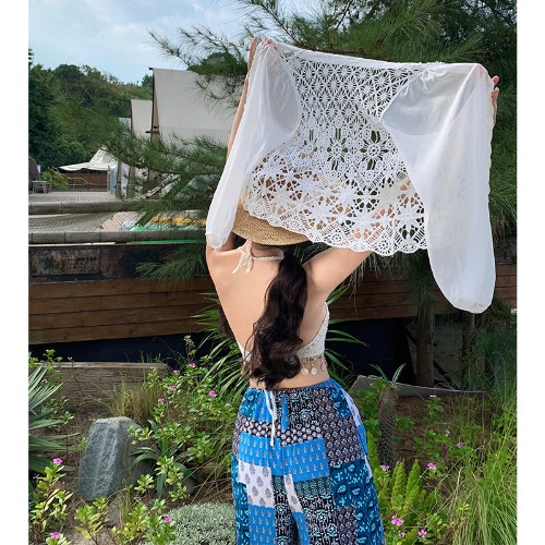 Bohemian Vintage Wide-Leg Pants Set for Women - Thai Seaside Beach Outfit for Summer Vacation, Perfect for 90s & Y2K Style Bohemian Vintage Wide-Leg Pants Set for Women - Thai Seaside Beach Outfit for Summer Vacation, Perfect for 90s & Y2K Style