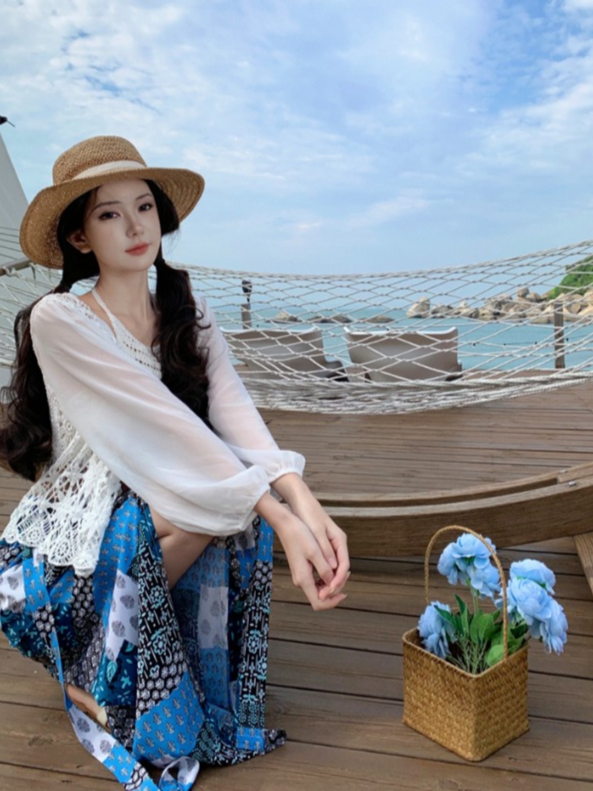 Bohemian Vintage Wide-Leg Pants Set for Women - Thai Seaside Beach Outfit for Summer Vacation, Perfect for 90s & Y2K Style Bohemian Vintage Wide-Leg Pants Set for Women - Thai Seaside Beach Outfit for Summer Vacation, Perfect for 90s & Y2K Style