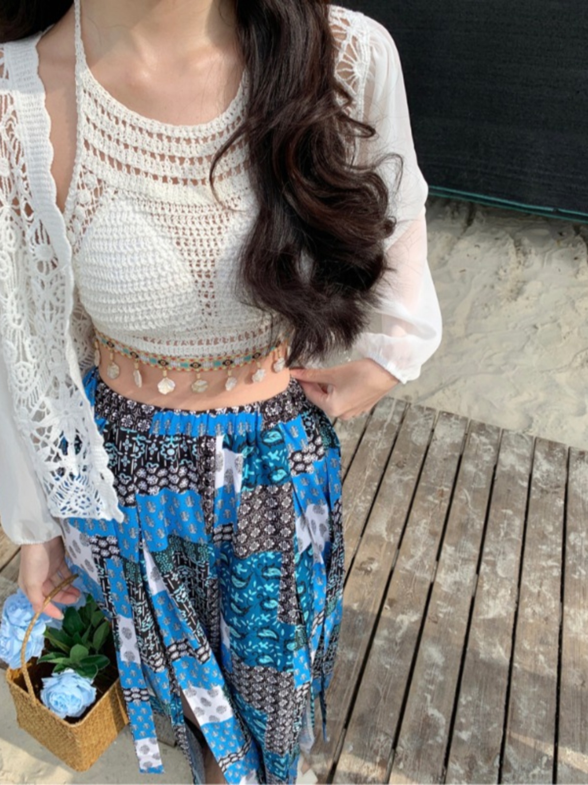 Bohemian Vintage Wide-Leg Pants Set for Women - Thai Seaside Beach Outfit for Summer Vacation, Perfect for 90s & Y2K Style Bohemian Vintage Wide-Leg Pants Set for Women - Thai Seaside Beach Outfit for Summer Vacation, Perfect for 90s & Y2K Style