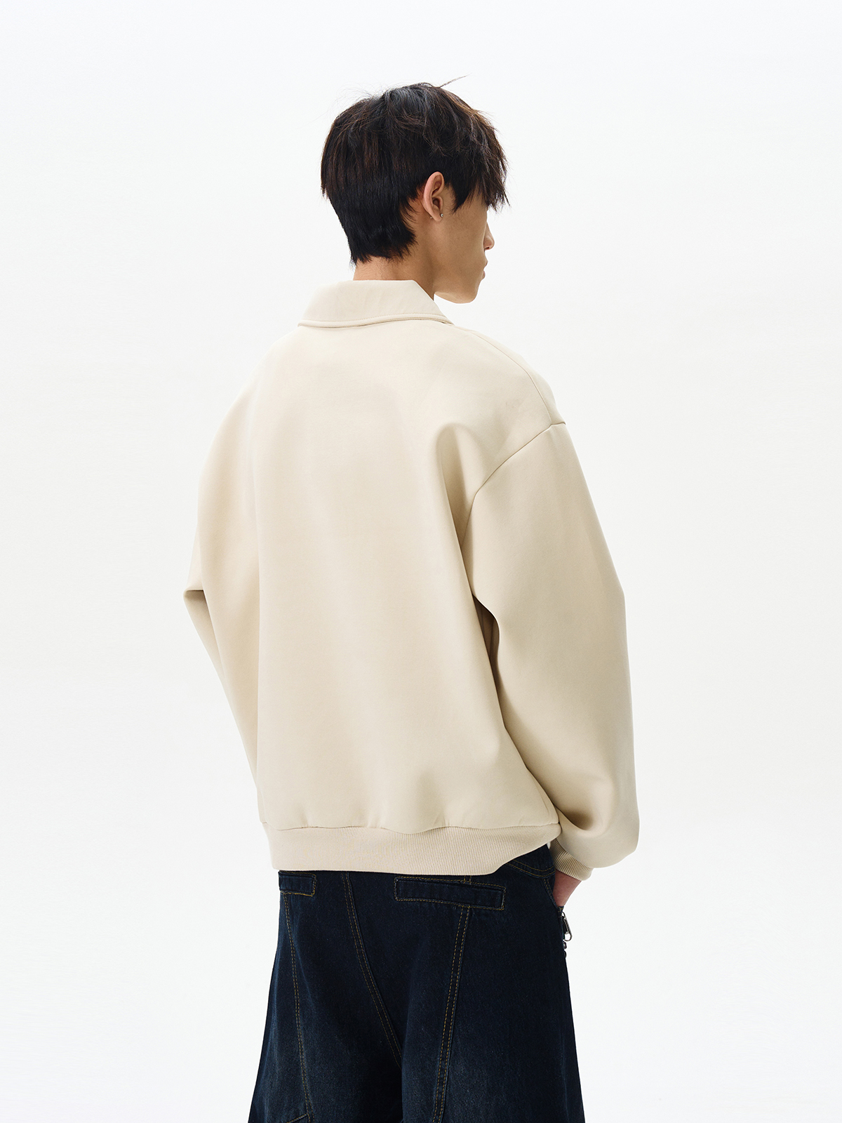 Boxy Cropped Polo Collar Sweatshirt in Space Cotton - Unisex American Street Style Trend for Men and Women Boxy Cropped Polo Collar Sweatshirt in Space Cotton - Unisex American Street Style Trend for Men and Women