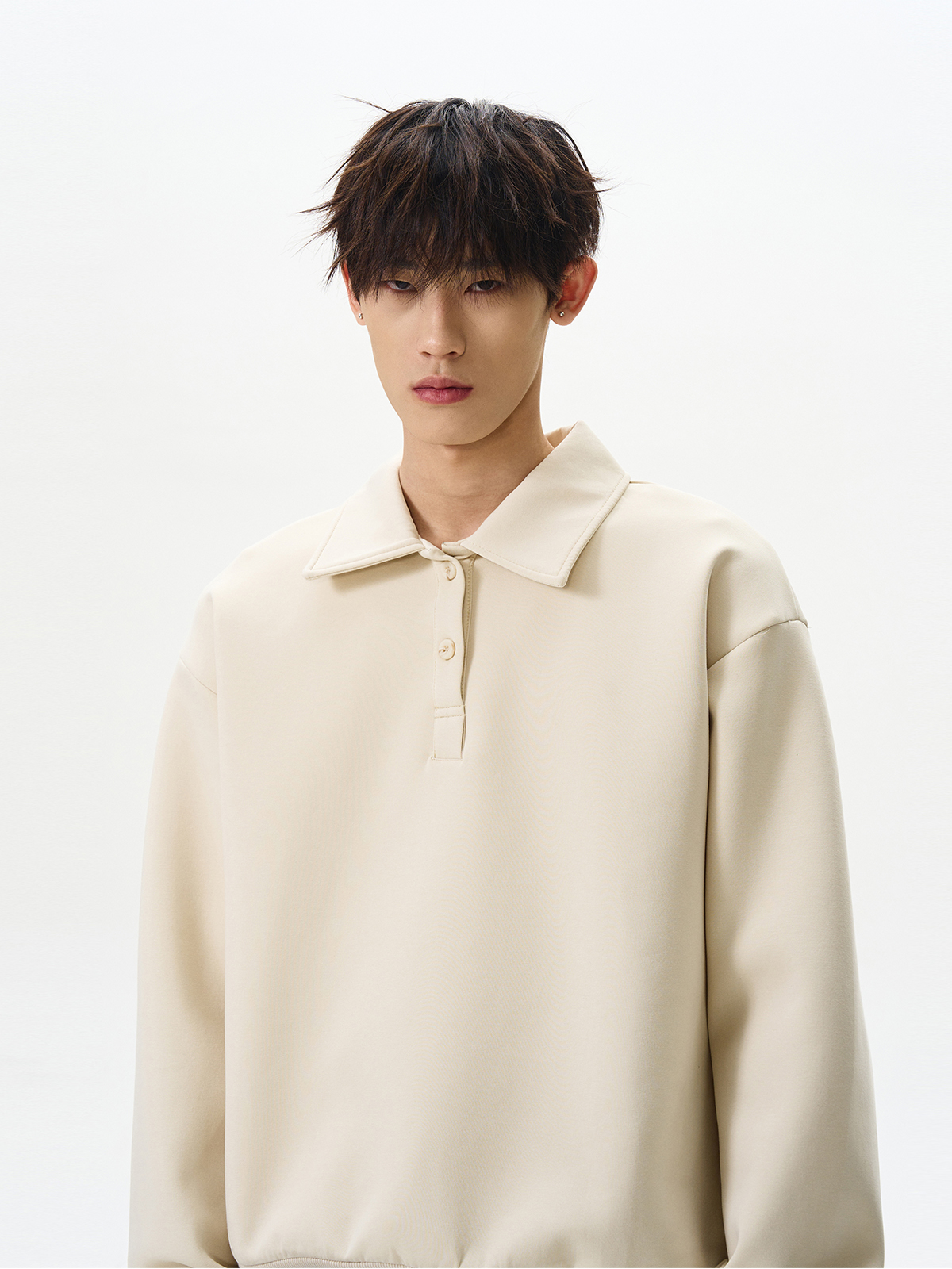 Boxy Cropped Polo Collar Sweatshirt in Space Cotton - Unisex American Street Style Trend for Men and Women Boxy Cropped Polo Collar Sweatshirt in Space Cotton - Unisex American Street Style Trend for Men and Women