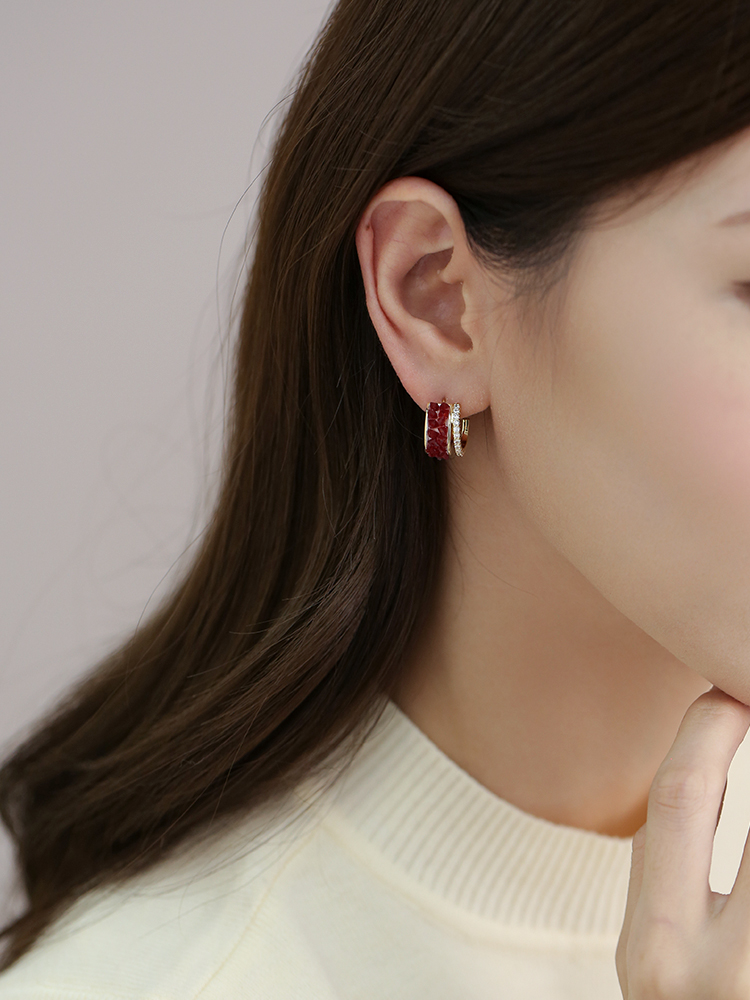 Brilliant Red Crystal Inlaid Vintage Earrings for Women - Stylish Light Luxury Accessories for Autumn and Winter Brilliant Red Crystal Inlaid Vintage Earrings for Women - Stylish Light Luxury Accessories for Autumn and Winter