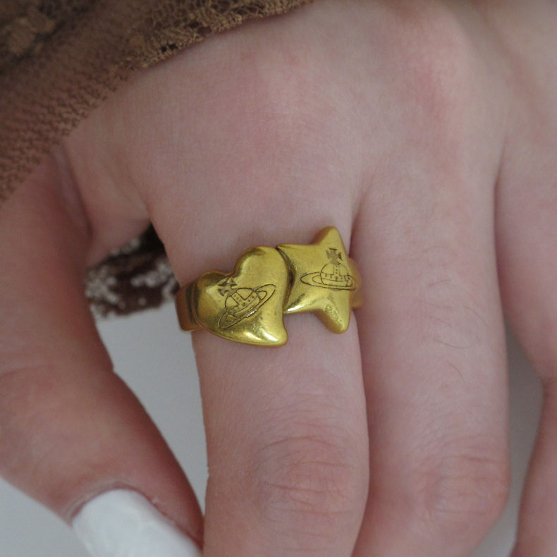 British Retro Stacked Saturn Element Ring for Women, Open Design Light Luxury Gold Color, Fashionable Color-Preserving Finger Ring British Retro Stacked Saturn Element Ring for Women, Open Design Light Luxury Gold Color, Fashionable Color-Preserving Finger Ring