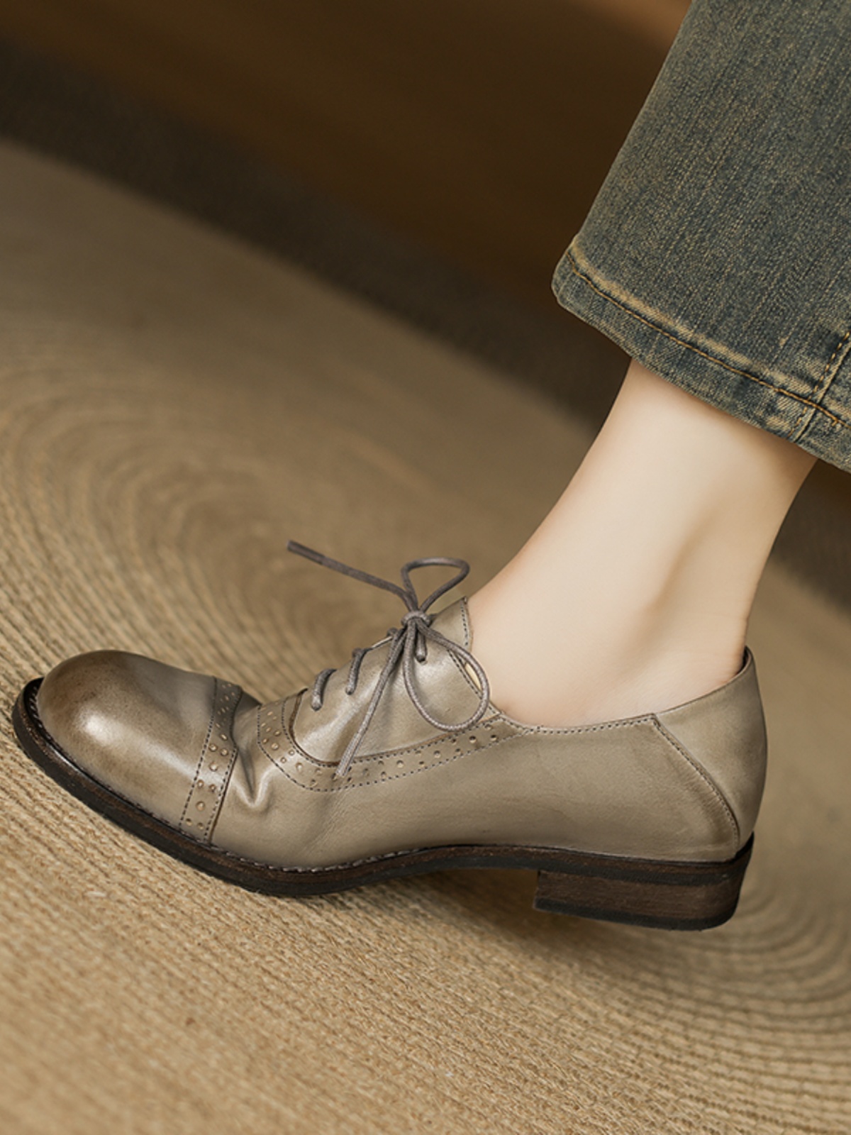 British Style Round Toe Leather Chunky Heel Lace-Up Loafers for Women - Soft Genuine Leather College JK Style Footwear British Style Round Toe Leather Chunky Heel Lace-Up Loafers for Women - Soft Genuine Leather College JK Style Footwear