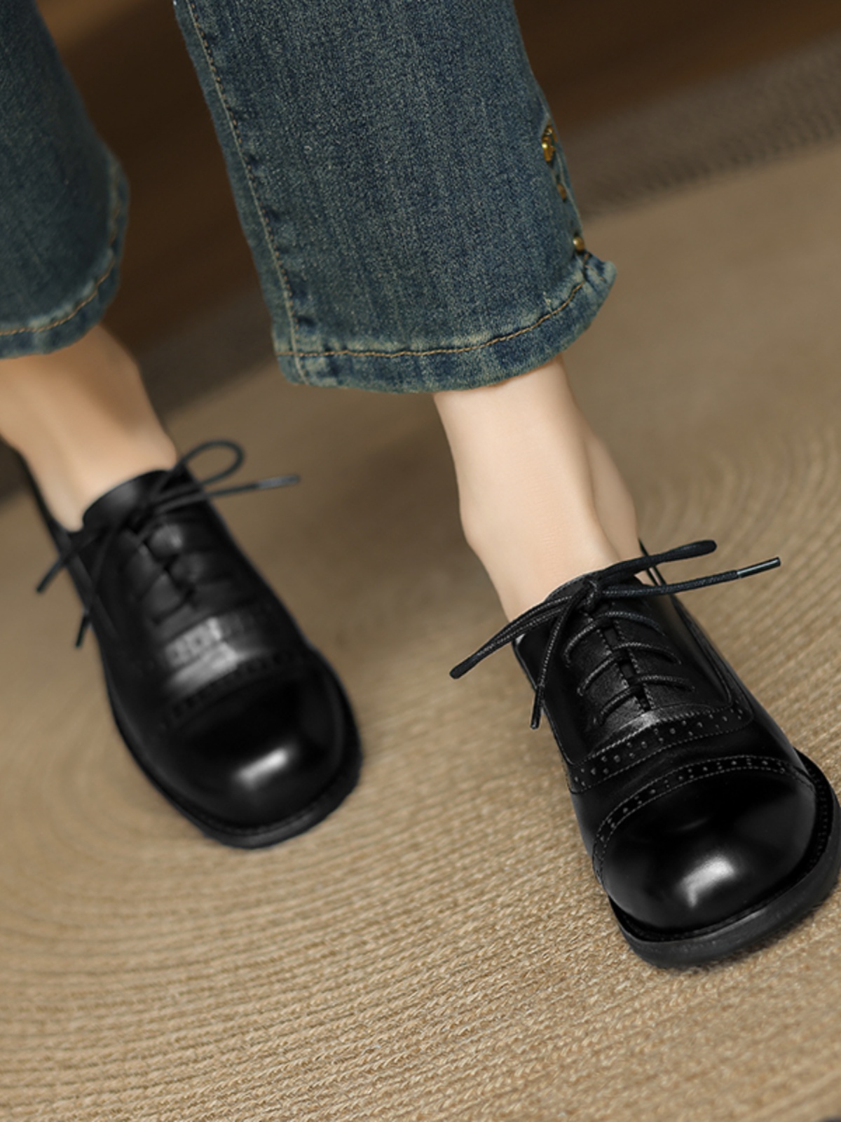 British Style Round Toe Leather Chunky Heel Lace-Up Loafers for Women - Soft Genuine Leather College JK Style Footwear British Style Round Toe Leather Chunky Heel Lace-Up Loafers for Women - Soft Genuine Leather College JK Style Footwear